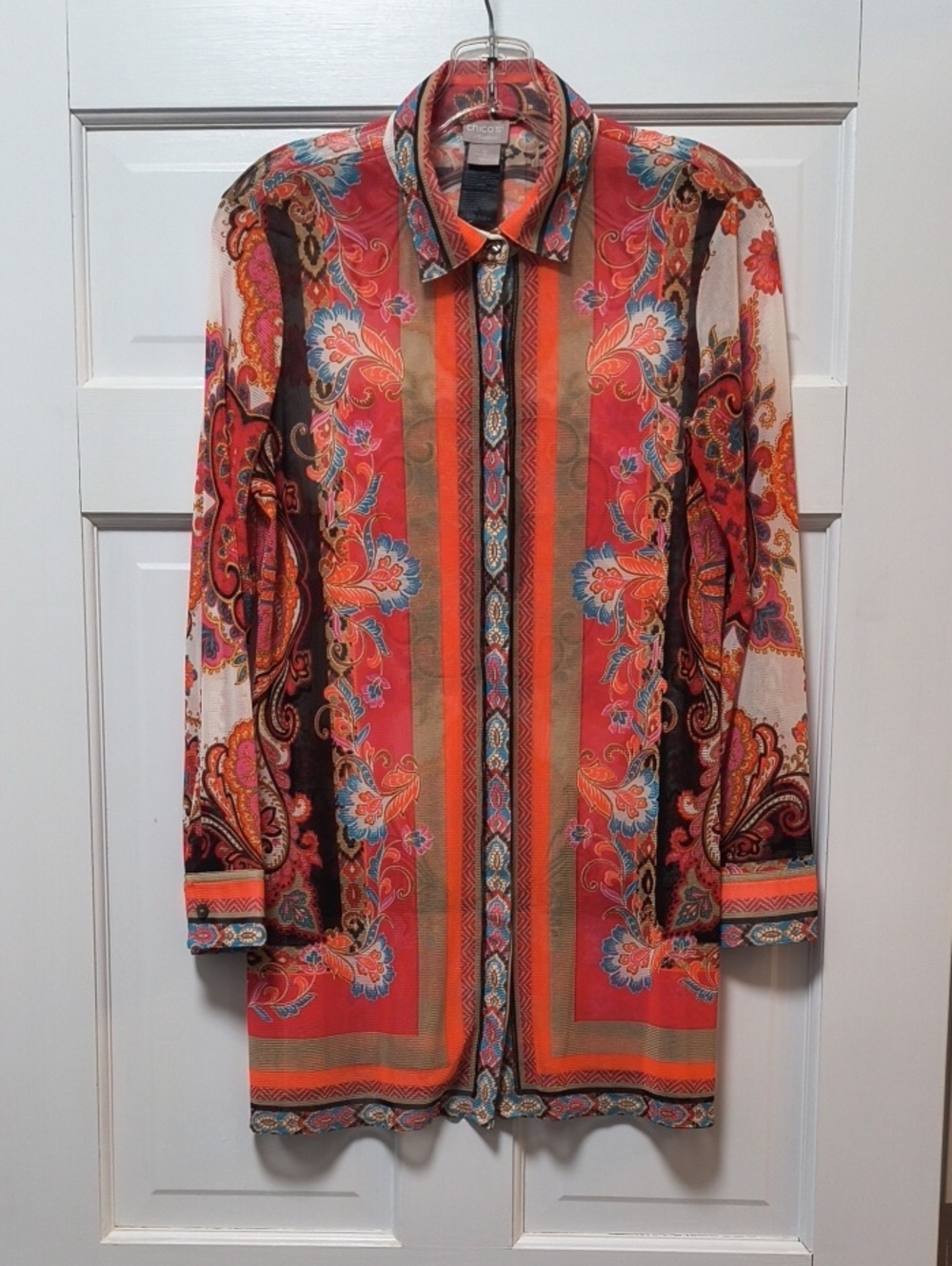 I'mChico's Coral Red Paisley Tunic with Blue Accents